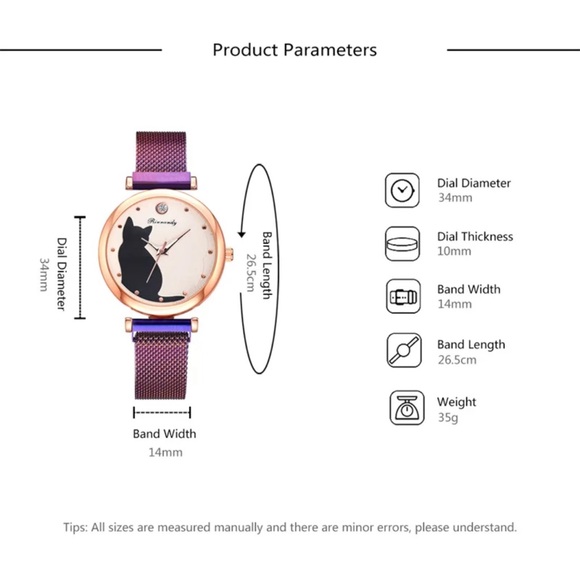Women Fashion Watches Quartz Wristwatch Purple Mesh Belt Cat Dial Luxury Women - Picture 6 of 6